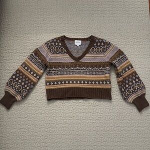 Pink Rose Brown Patterned Women's Sweater